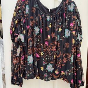 Free People Pink and Blue Ruffled Blouse